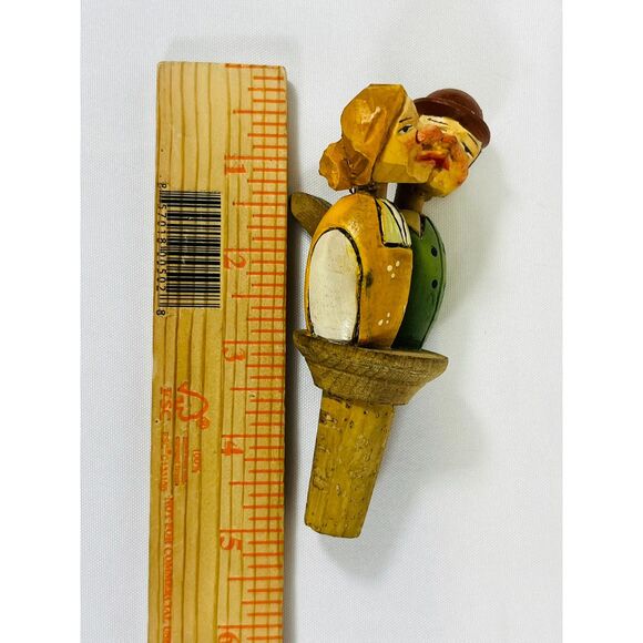 Vintage Hand Carved Kissing Couple Cork Bottle Stopper - Picture 6 of 6